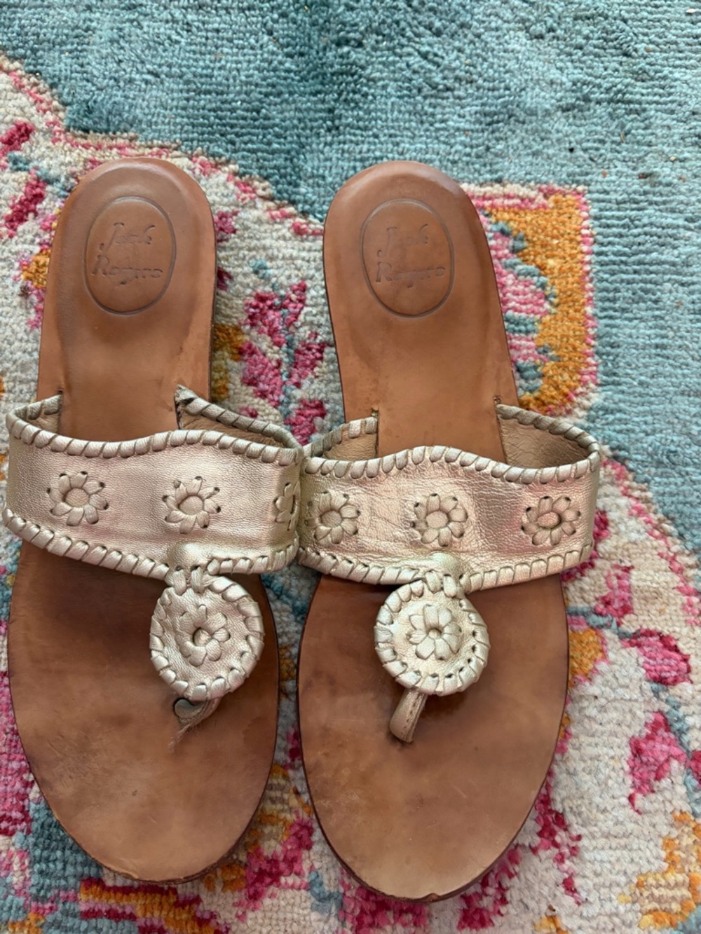 Jack Rogers Metallic Gold Leather Sandals - Women's